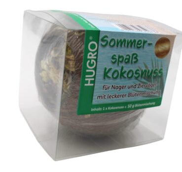 Die Kokosnuss zum Hinhängen oder Hinlegen ist mit HUGRO Blütenmischung gefüllt. Die Kokosnuss zum Hinhängen oder Hinlegen ist mit HUGRO Blütenmischung gefüllt.